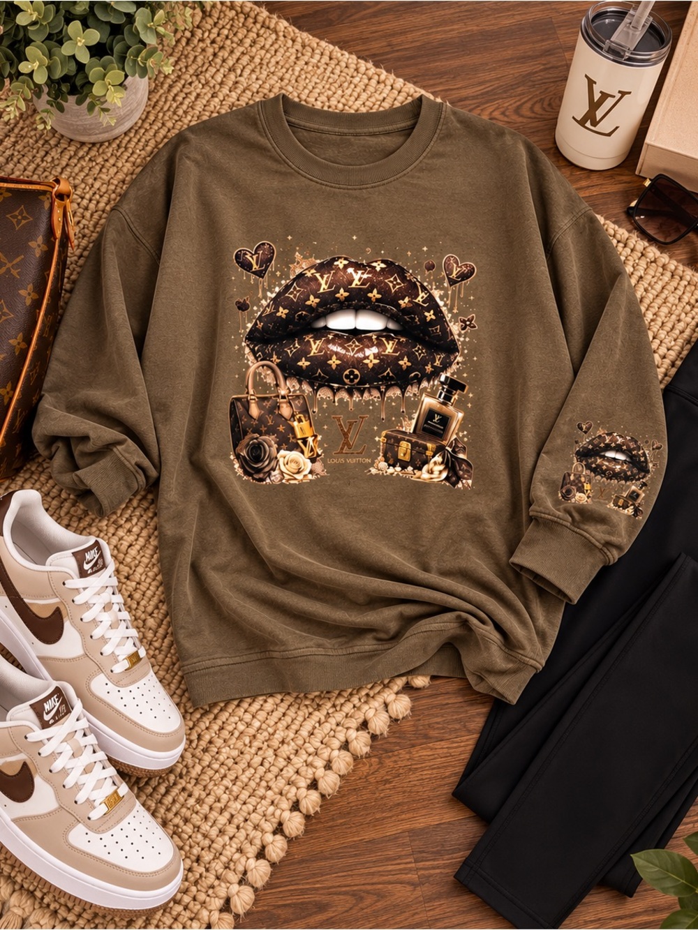 Plus Size Olive Green Women’s Graphic Sweatshirt